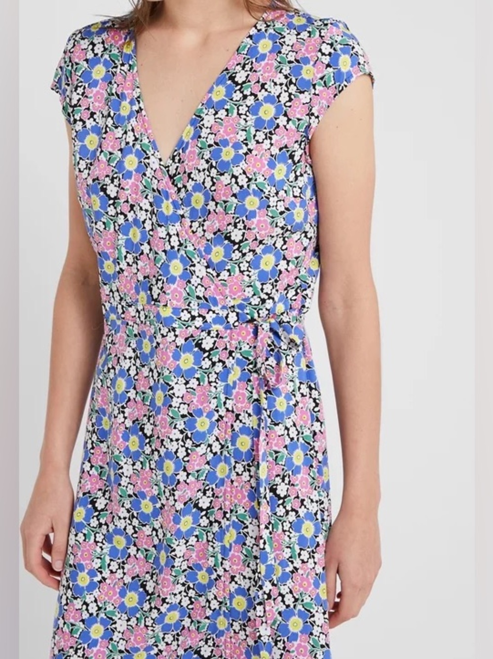 J. Crew Floral Wrap Midi Dress in Blue, Pink & Yellow
